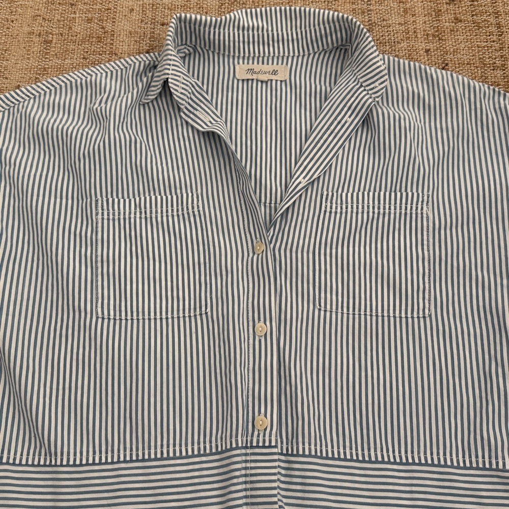 Madewell Courier Stripe Button Down Shirt Blue White XS - Picture 2 of 8